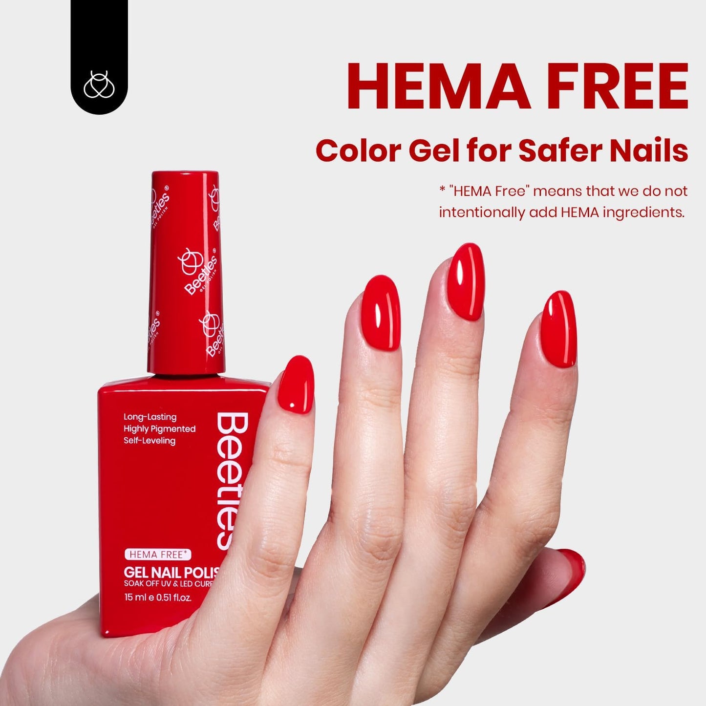 Beetles Red Gel Nail Polish - Gel Polish HEMA-Free Classic Red Color Soak Off Uv LED Nail Lamp 15ML Full Size DIY Home Manicure Salon for Women Beauty and Personal Care beetles Gel Polish