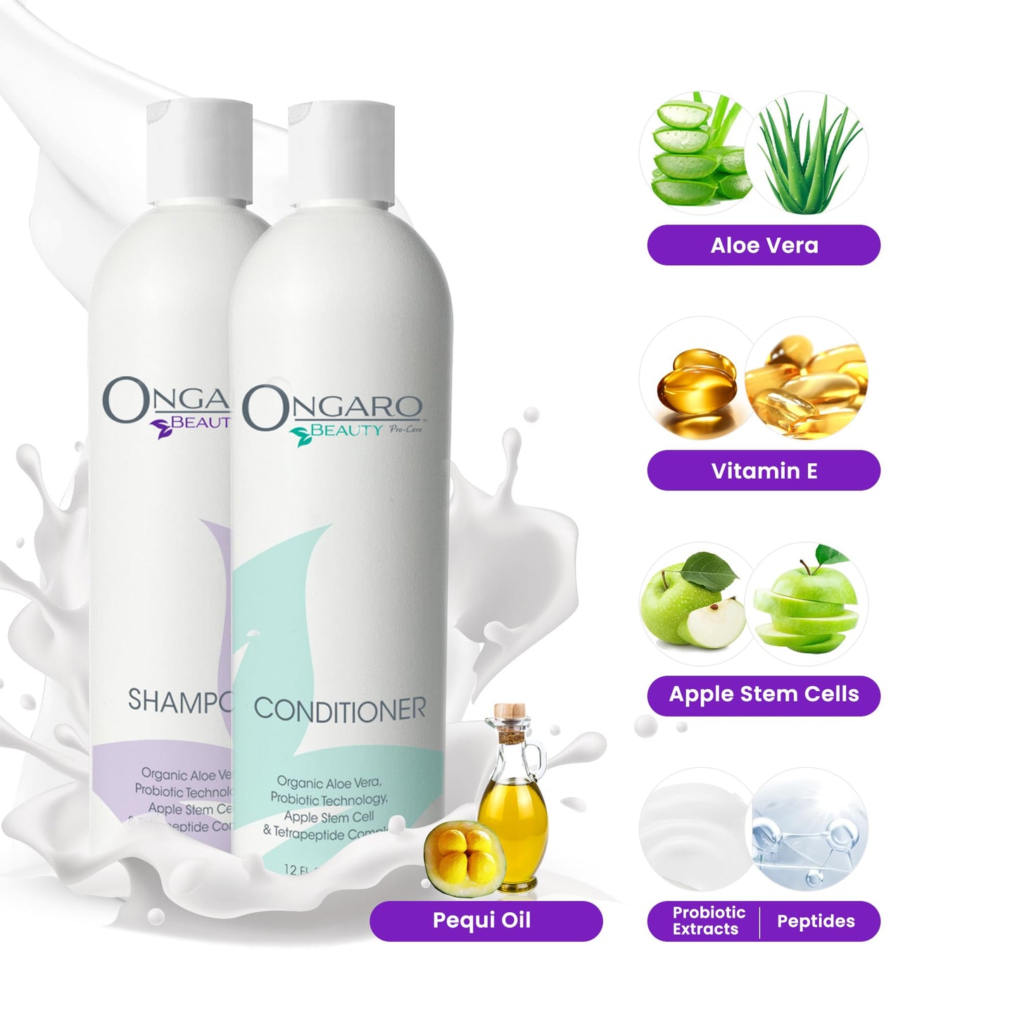 Ongaro Beauty Sulfate-Free Organic Shampoo and Conditioner Set for Women and Men, Hair Care with Aloe Vera - Cruelty-Free, Non-Toxic, Nourishing