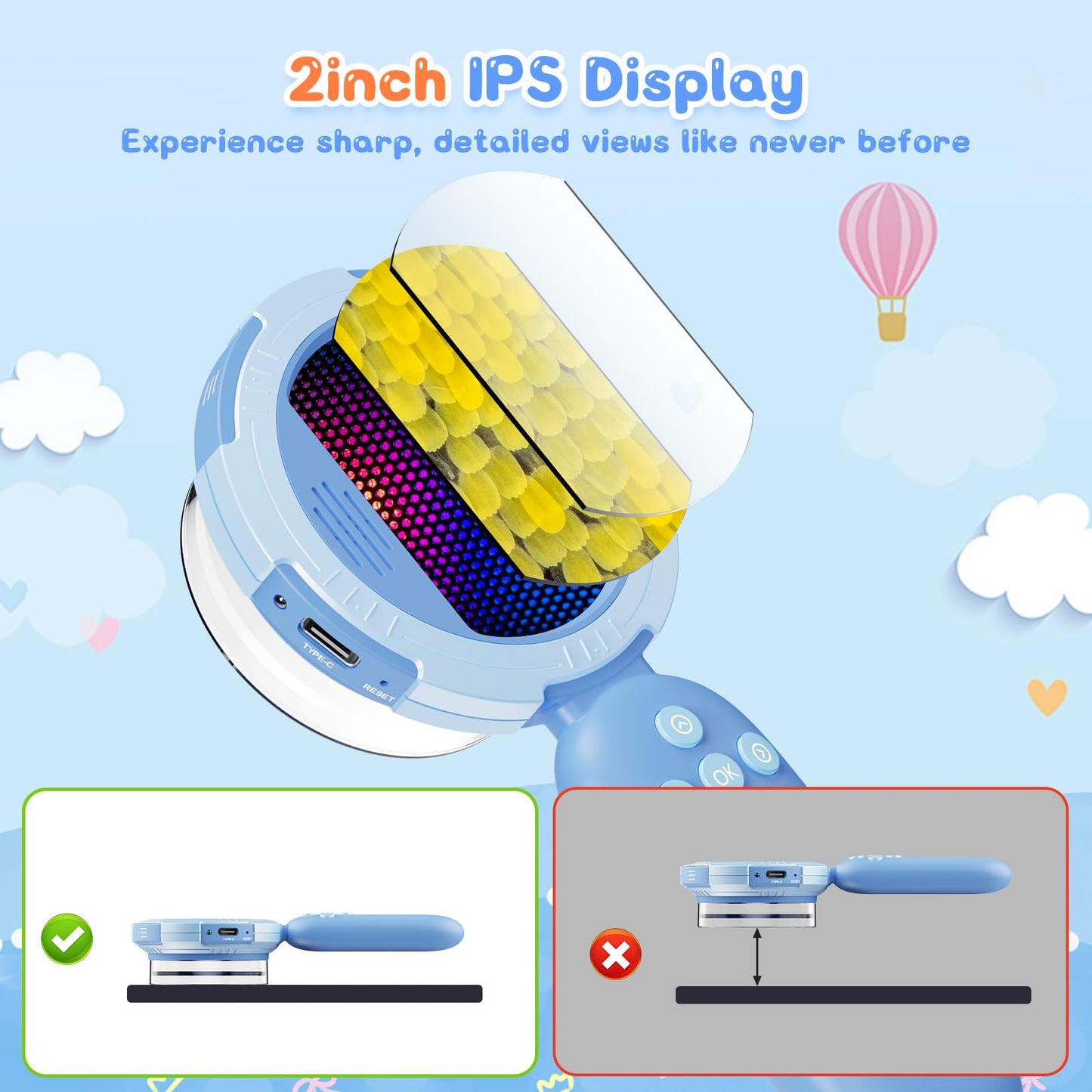 Hayve Kids Microscope – Mini Handheld Pocket Microscope with 2" IPS Screen & 8 LEDs, PC View, Educational Gift for Ages 3–8