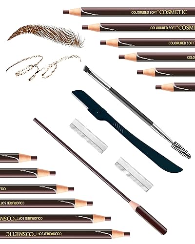 SUMEITANG 12 Piece Dark Brown Waterproof Eyebrow Pencils for Women w/Microblading Eyebrow Pencil & Brow Trimming Supplies Kit Permanent Eye Brow