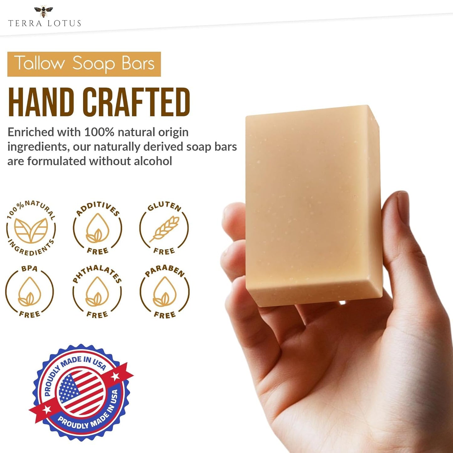 Terra Lotus - Organic Tallow Soap with Organic Castor Oil & Raw Honey - Hydrating & Nourishing - 3 Pack (Unscented) Beauty and Personal Care Terra Lotus