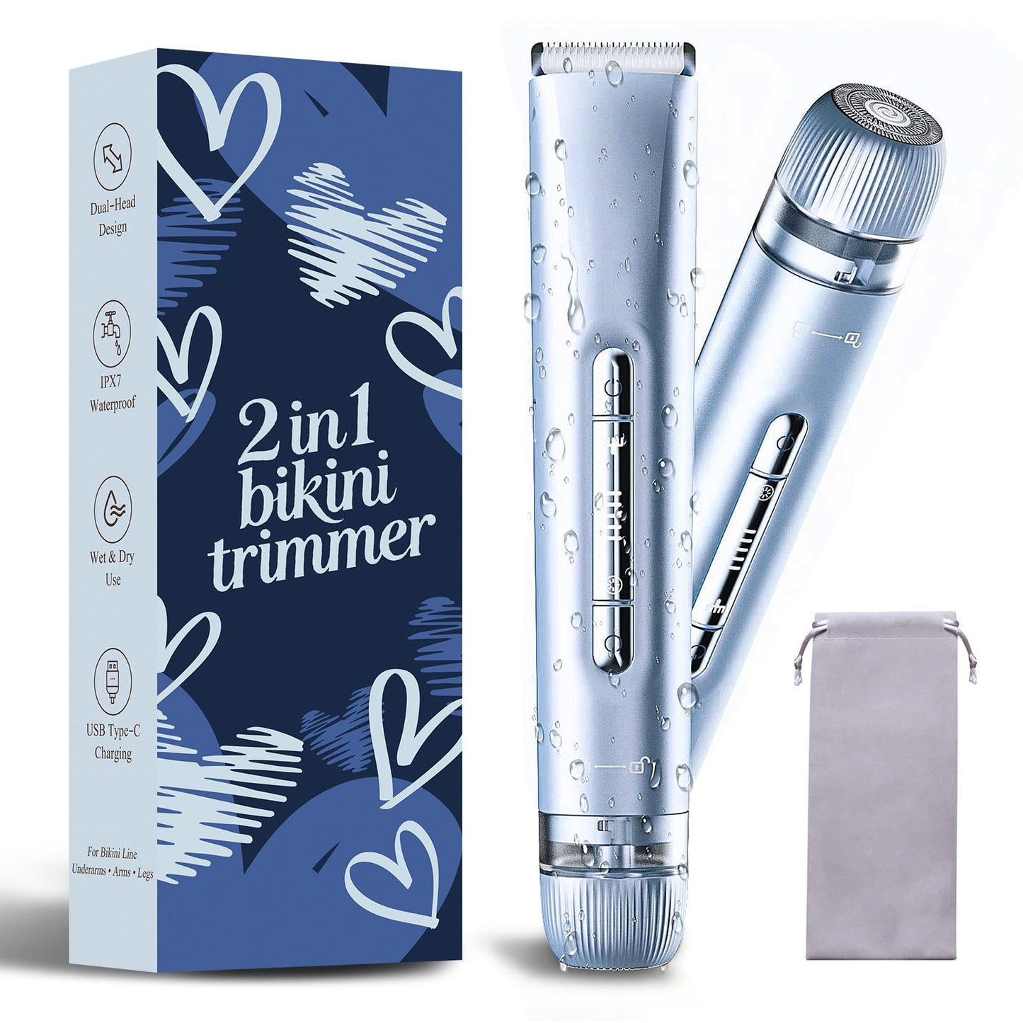 Bikini Trimmer for Women,2 in 1 Dual Head Bikini Shaver & Body Shaver,Cordless & Waterproof Electric Razor for Women, Painless Hair Removal with Silky Beauty and Personal Care RtLvio Default Title