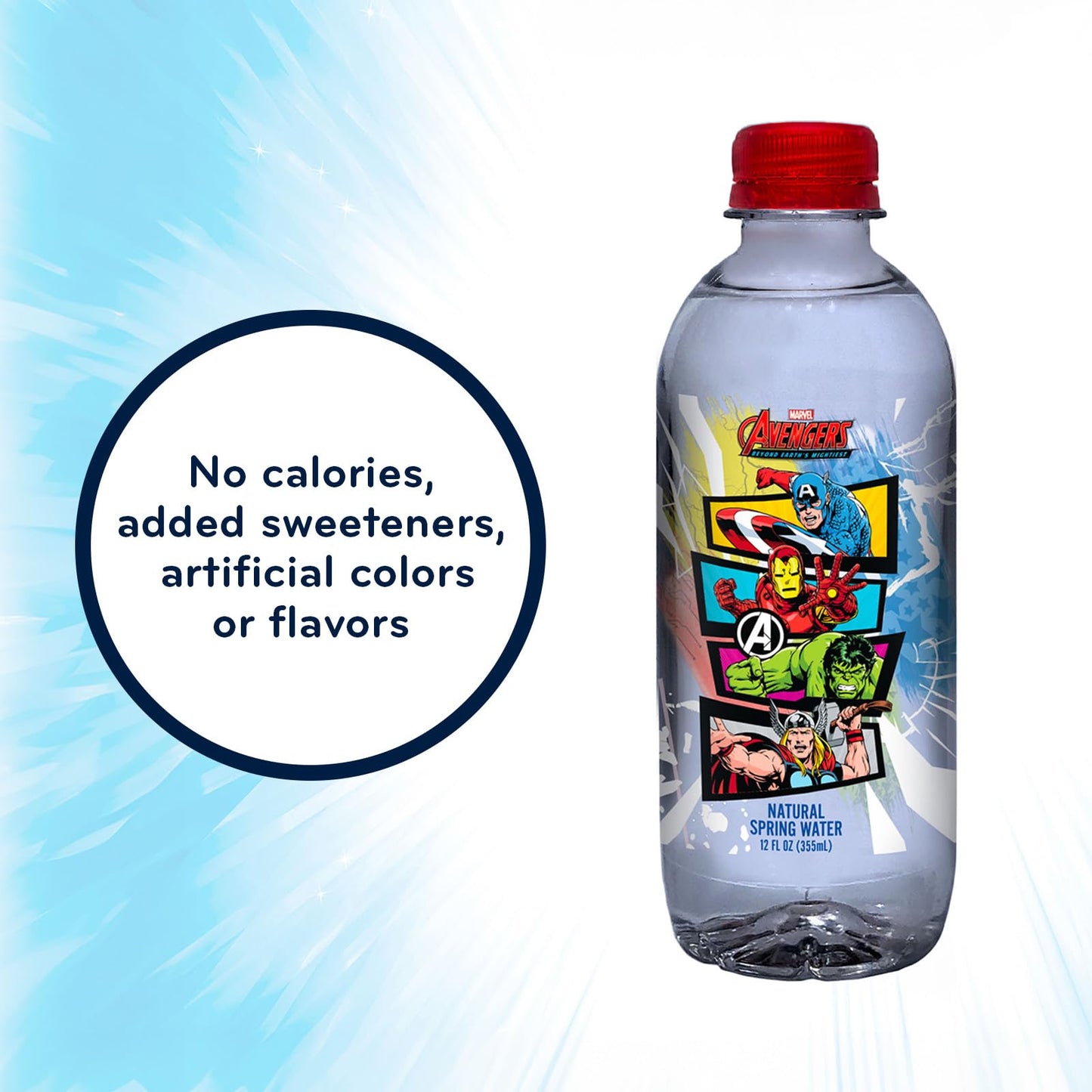 PULSE Marvel Avengers Natural Spring Water - Disney Bottles - Filtered Spring Water - BPA-Free Recyclable Bottles - 12 Pack