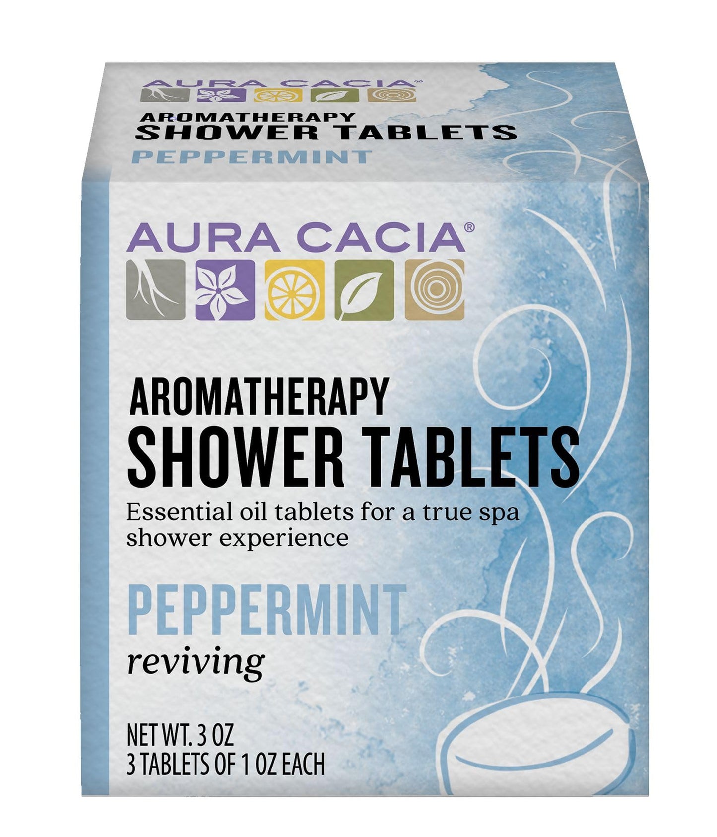 Aura Cacia Aromatherapy Shower Tablets, Reviving Peppermint, 3 Ounce (Pack of 3)