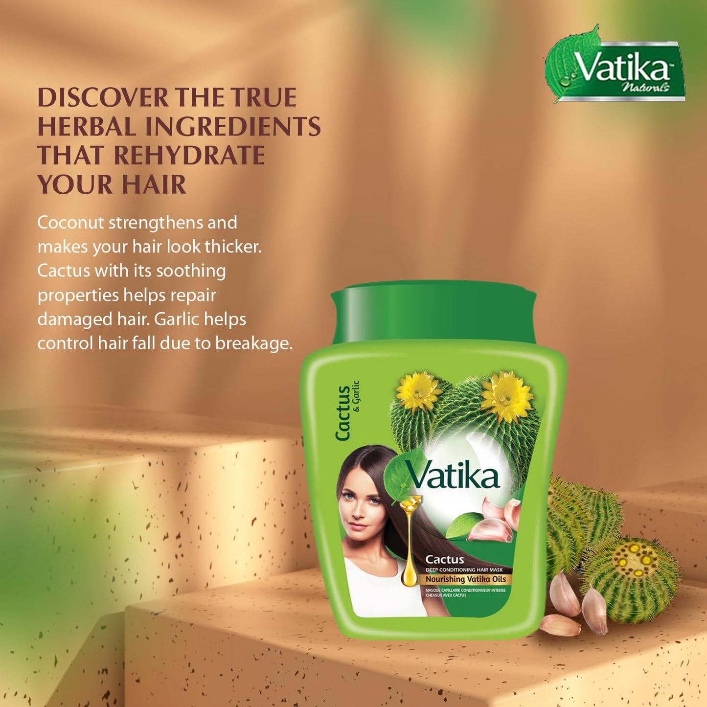 Vatika Naturals Hot Oil Hair Mask - Cactus & Garlic & Multivitamin for Dry, Damaged, Nourishing & Strengthening, Deep Conditioning for Soft, Smooth