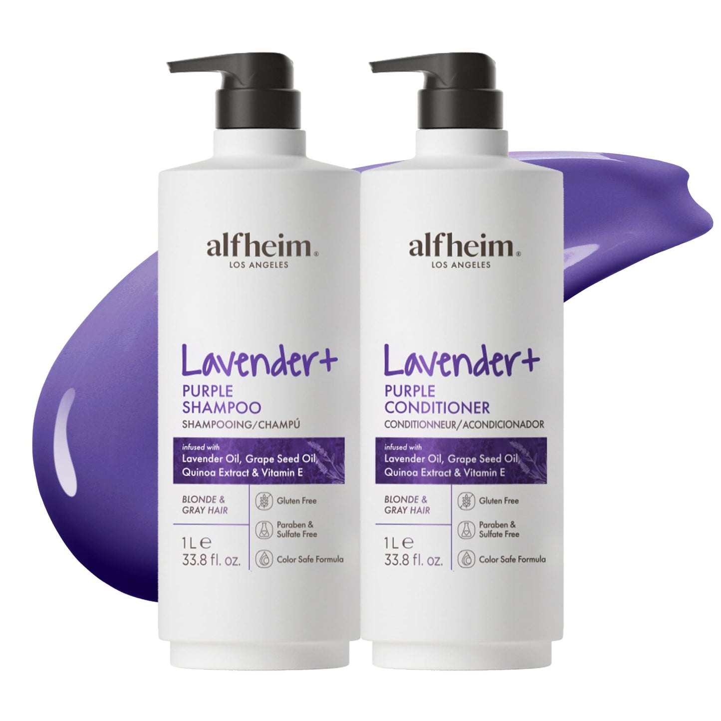 ALFHEIM Lavender+ Purple Shampoo & Conditioner Set for Blonde, Silver & Color-Treated Hair - Hydrates & Restores Cool Radiance - with Quinoa Extract