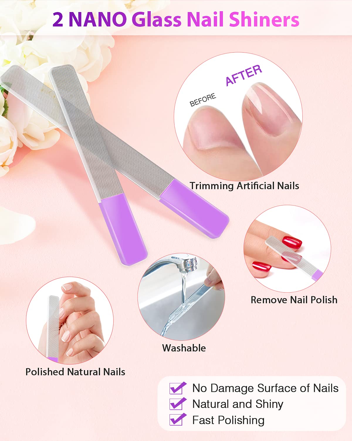 Glass Nail File and Nail Shiner, 4PC Crystal Nail File and Nano Glass Nail Buffer, Premium Set with Case, Professional Manicure Tool Fingernail Czech