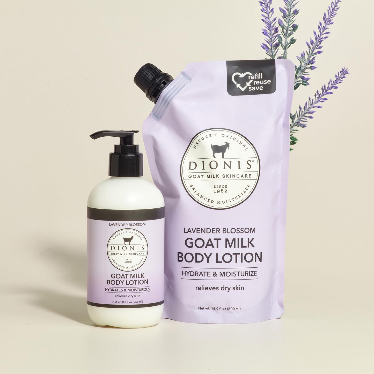 Dionis Goat Milk Lavender Blossom Body Lotion & Refill Pouch 2-Piece Gift Set