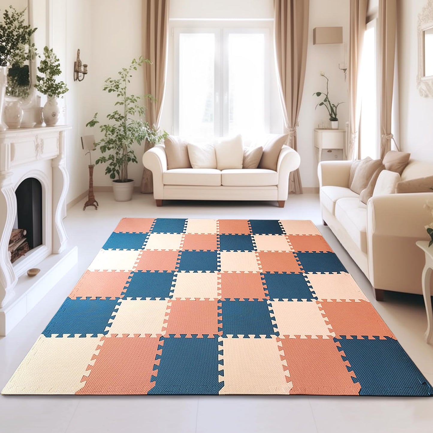 TCBunny Kids EVA Foam Play Mat – 36 Interlocking Puzzle Tiles with Edges, Soft Baby Floor Mat for Gym, Nursery & Playroom, 32 Sq Ft