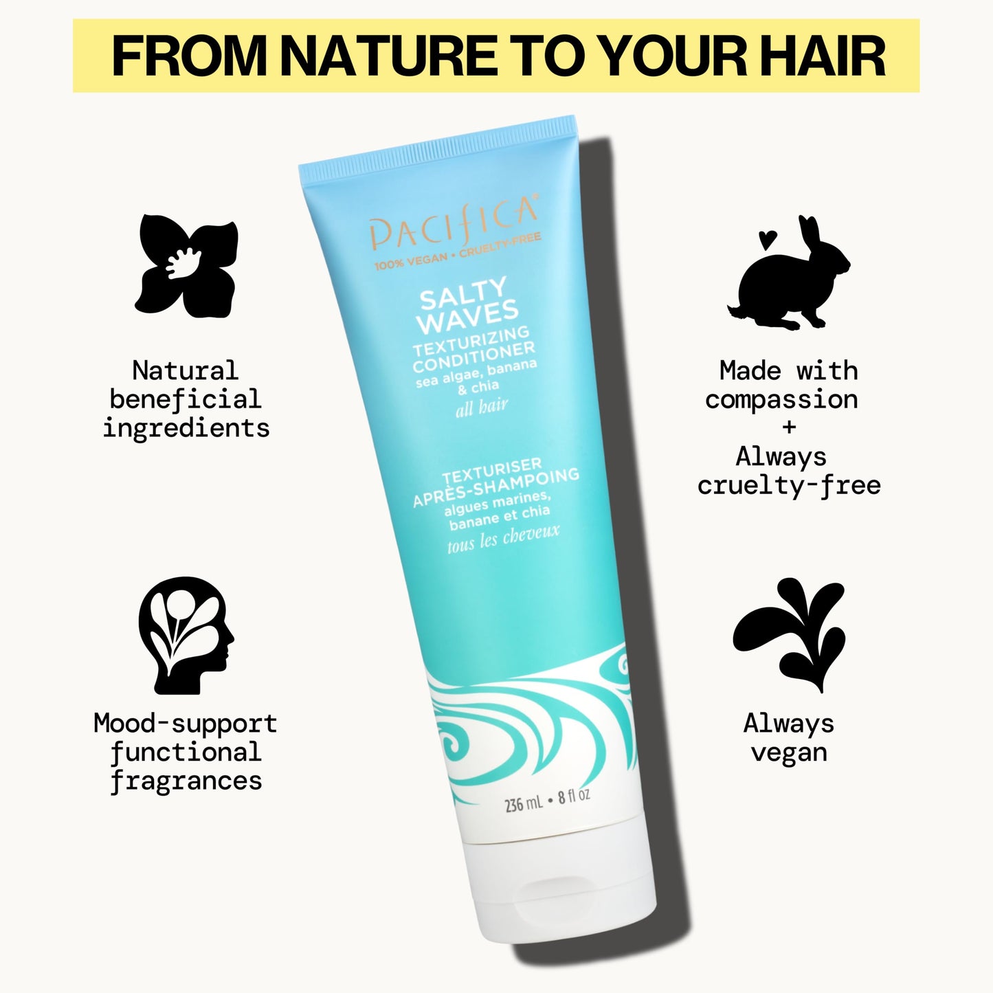 Pacifica Beauty Salty Waves Texturizing Shampoo + Texturizing Conditioner | For All Hair Types | Perfect and Effortless Beach Hair | 100% Vegan