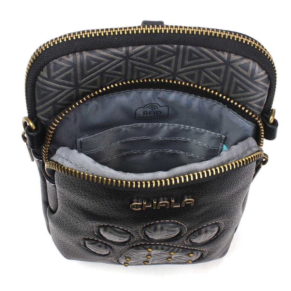 CHALA UNI Cellphone Xbody - Womens RFID Protected Faux Leather Crossbody Bag with Adjustable Strap - Paw Print - black