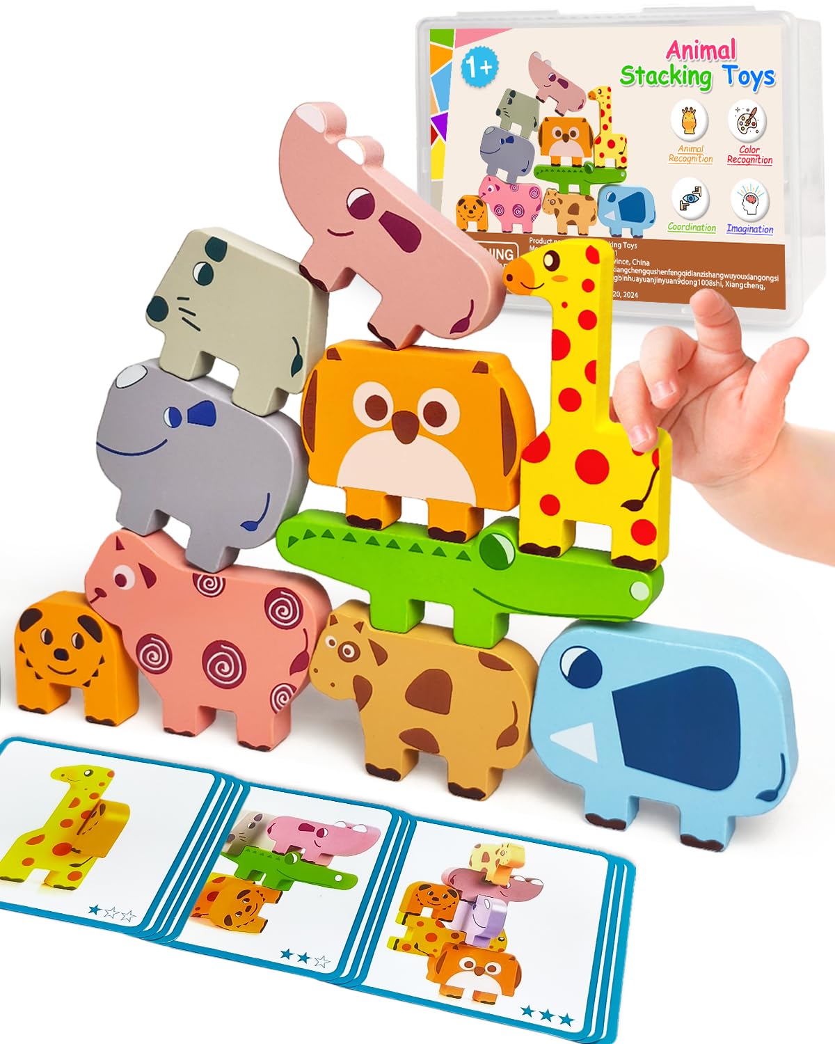 Maaacute Montessori Toys – 10pc Wooden Animal Blocks Sorting & Stacking Puzzles for Toddlers Ages 1-4, Educational Birthday Gift
