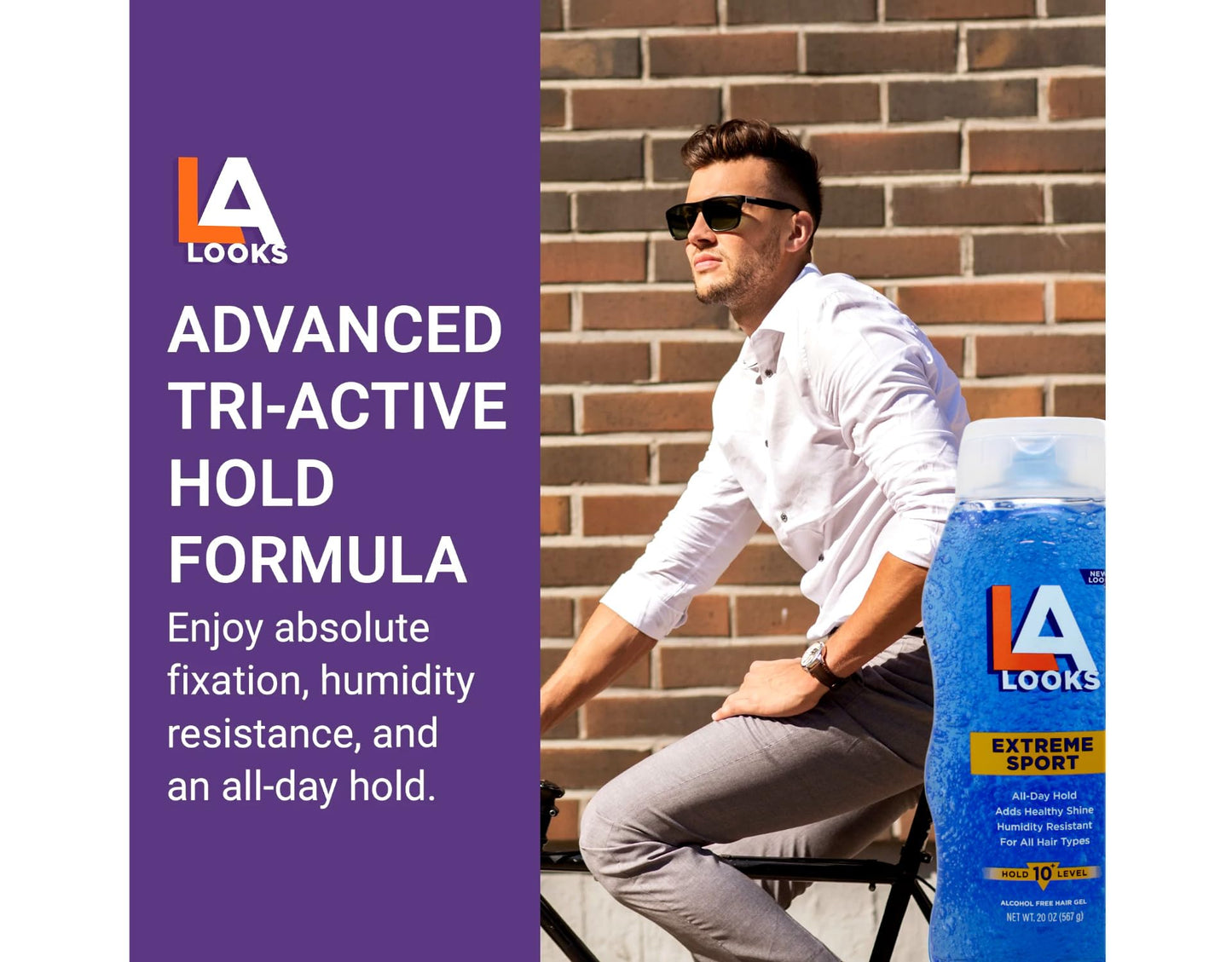 LA Looks Extreme Sport Alcohol-Free Hair Gel, Level 10 Hold, 20 oz