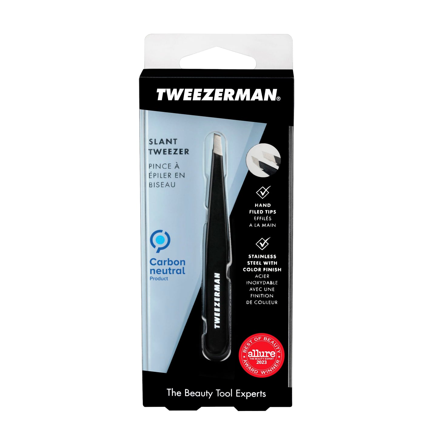 Tweezerman Stainless Steel Slant Tweezer - Eyebrow Tweezers for Women and Men (Black)