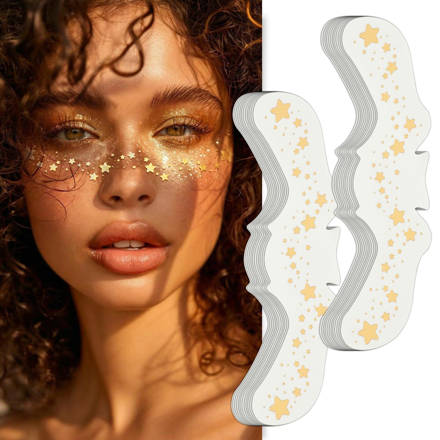 Wodelanle Glitter Freckles Face Tattoo, 24 Count Gold Face Glitter Speckles Makeup Patches, Glow Up Makeup Patches, Cute Glitter Freckles Makeup