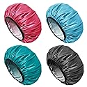 Aquior Shower Cap for Women Reusable, Extra Large Shower Cap for Men,Satin EVA Double Layer Waterproof Hair Cap For Long Hair, 4 Pieces