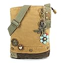 CHALA Patch Cross-Body Women Handbag, Canvas Messenger Bag, Metal Dragonfly - Brown
