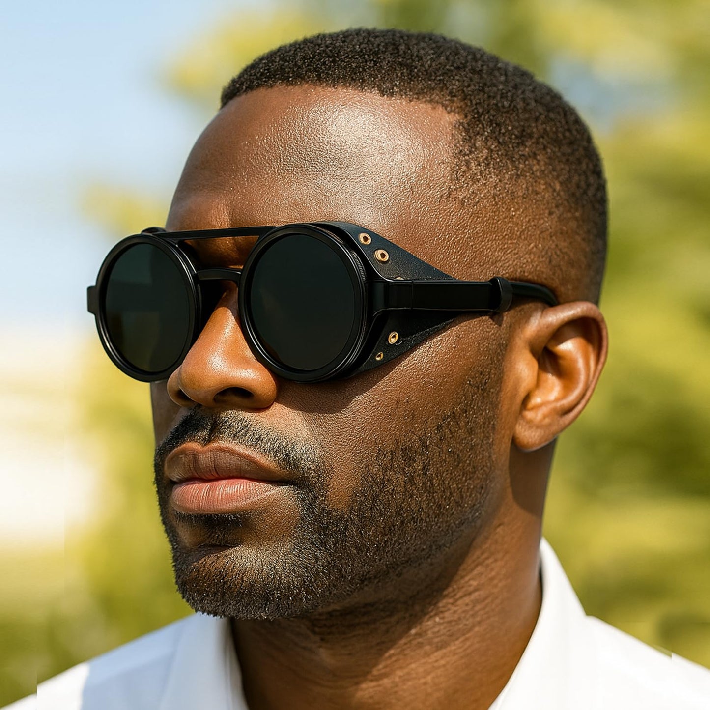 Carlcross Adjustable Polarized Sunglasses, Nd Filter Lenses, Uv400, Adjustable Tint Steampunk Sunglasses, Dimmable Shades Glasses with Side Leather