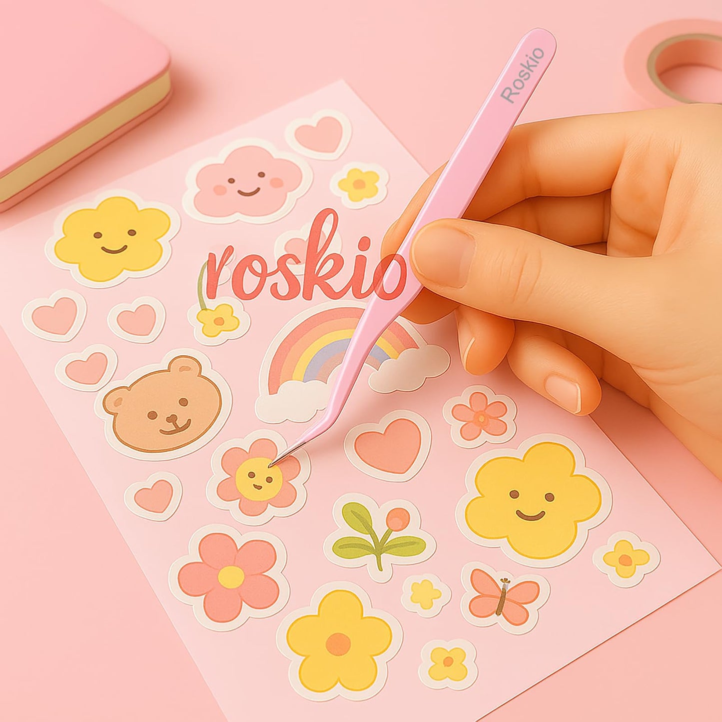 Roskio Nail Tweezer, 2pcs Stainless Steel Straight & Curved Nail Art Tweezers for Stickers, Rhinestone, Eyelash Extension, Nail Stickers, Cuticle
