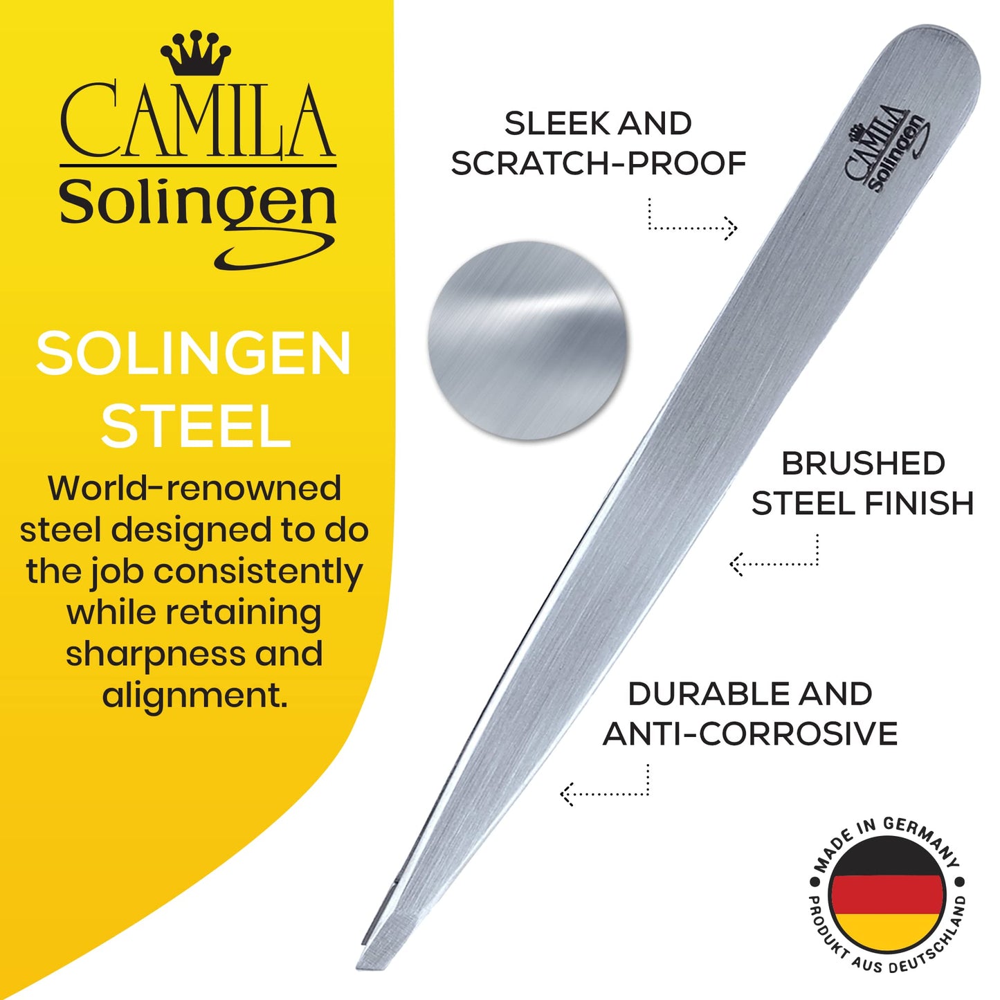 Camila Solingen CS25 4" Professional Surgical Grade Stainless Steel Precision Tip Eyebrow Tweezers for Facial Hair Shaping & Removal. Beauty Tool Beauty and Personal Care Camila Solingen