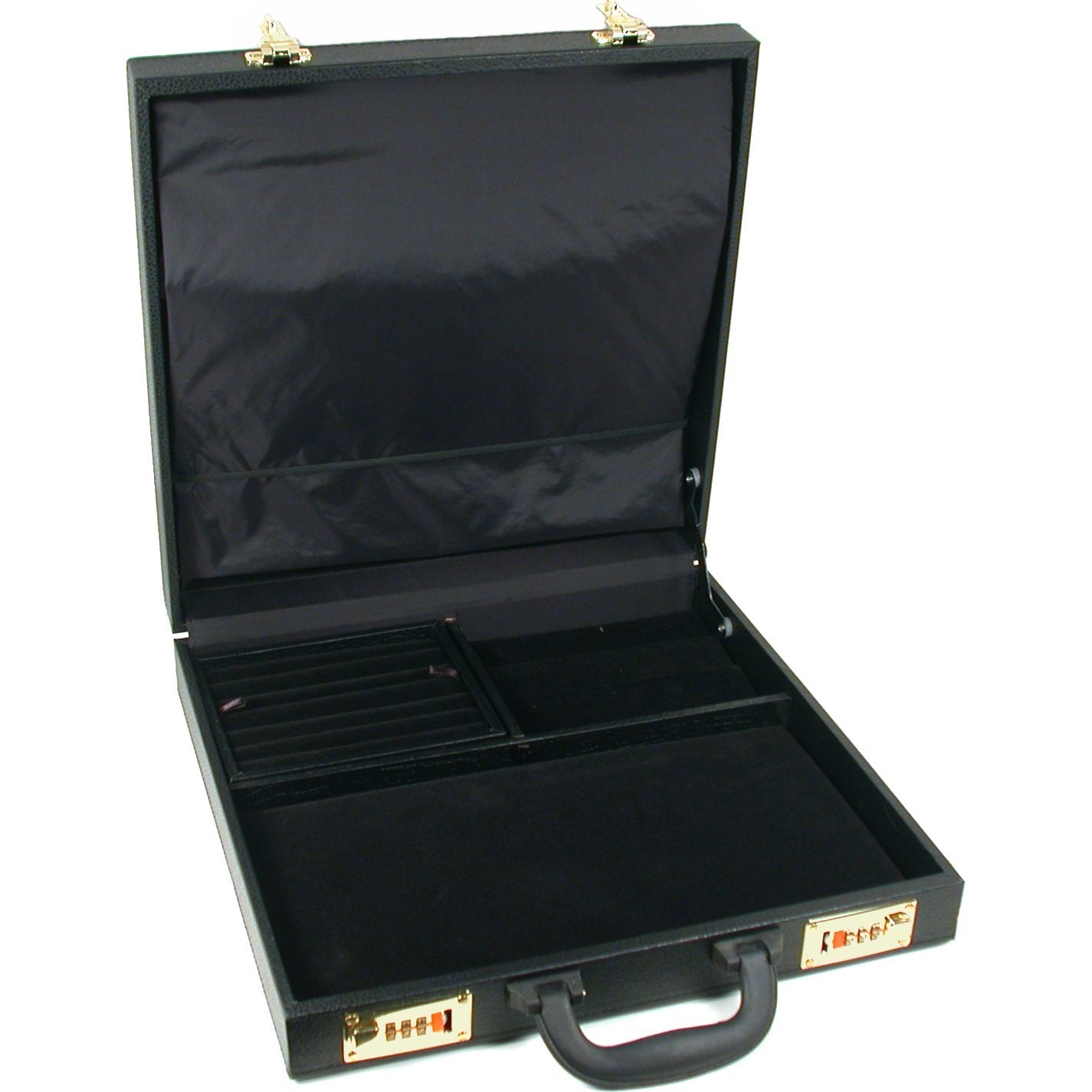 FindingKing Large Black Faux Leather Jewelry Attache Case & Locks New