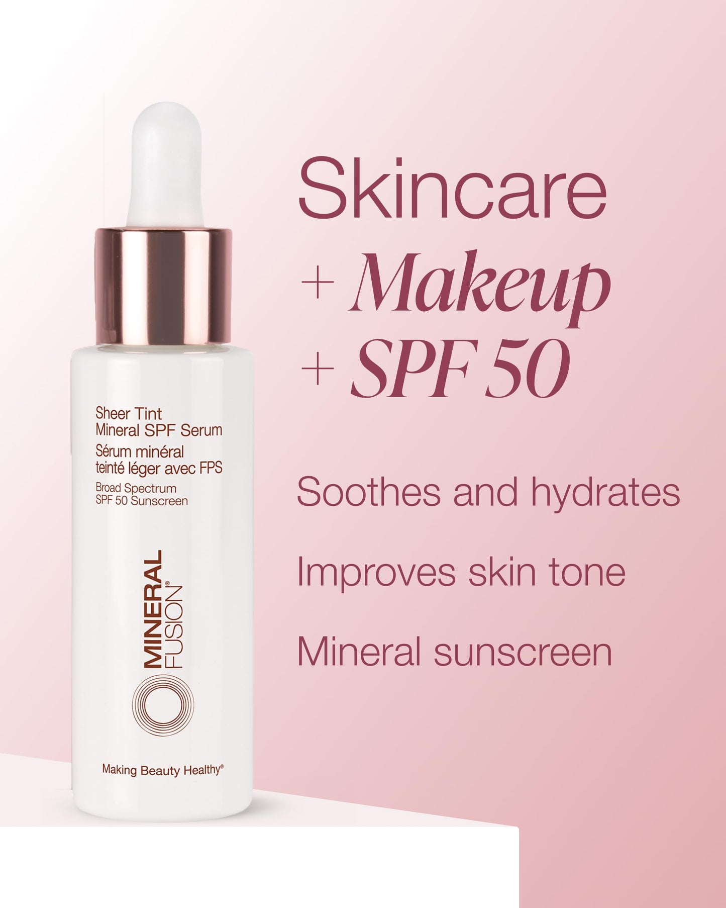 Mineral Fusion Sheer Tint Mineral SPF 50 Face Serum for Sensitive Skin - Tinted Broad Spectrum Sunscreen - Lightweight Dewy Coverage - Niacinamide