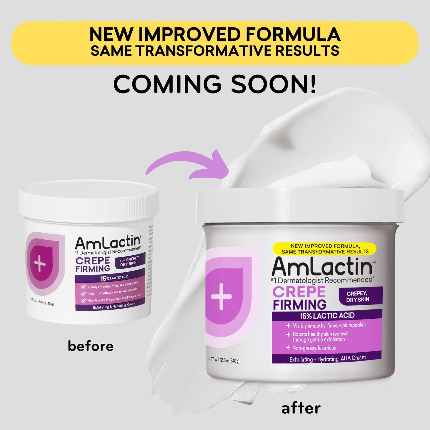 AmLactin Crepe Firming Cream - 12 oz Body Cream with 15% Lactic Acid - Exfoliator and Moisturizer for Crepey, Dry Skin (Packaging May Vary)