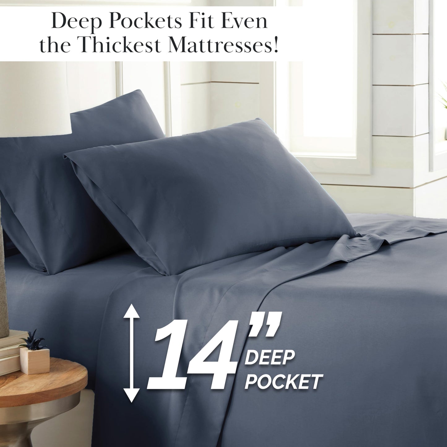 Southshore Fine Living, Inc. 4-Piece Luxury Bedding Set, California King Size Fitted Sheet and Pillow Cases and Flat Sheet, Cal King Sheets Deep