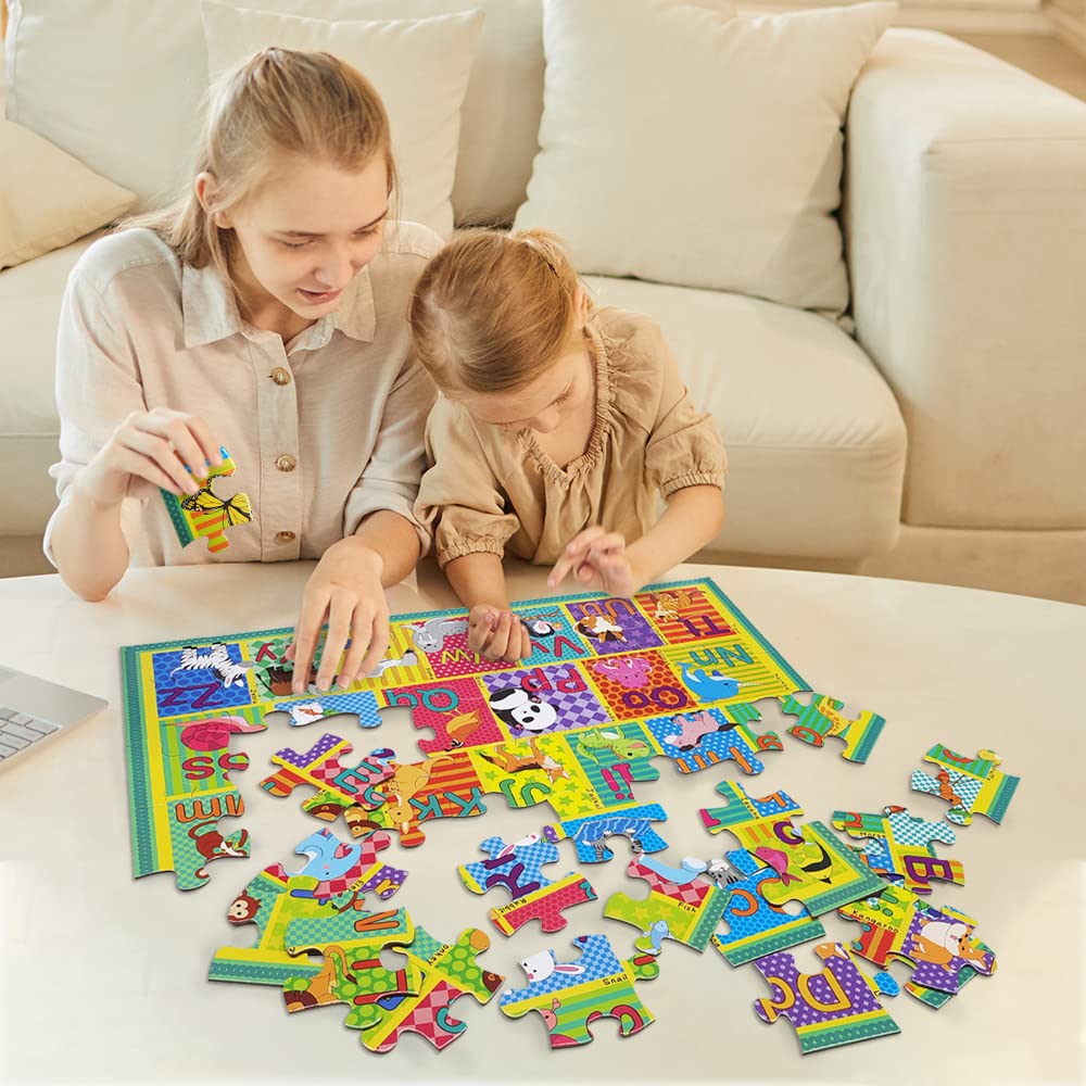 Animal Alphabet Floor Puzzle for Kids, 48 Pcs A-Z Educational Jigsaw, Preschool Learning Toys for Boys & Girls, Toddler Puzzle Ages 3+