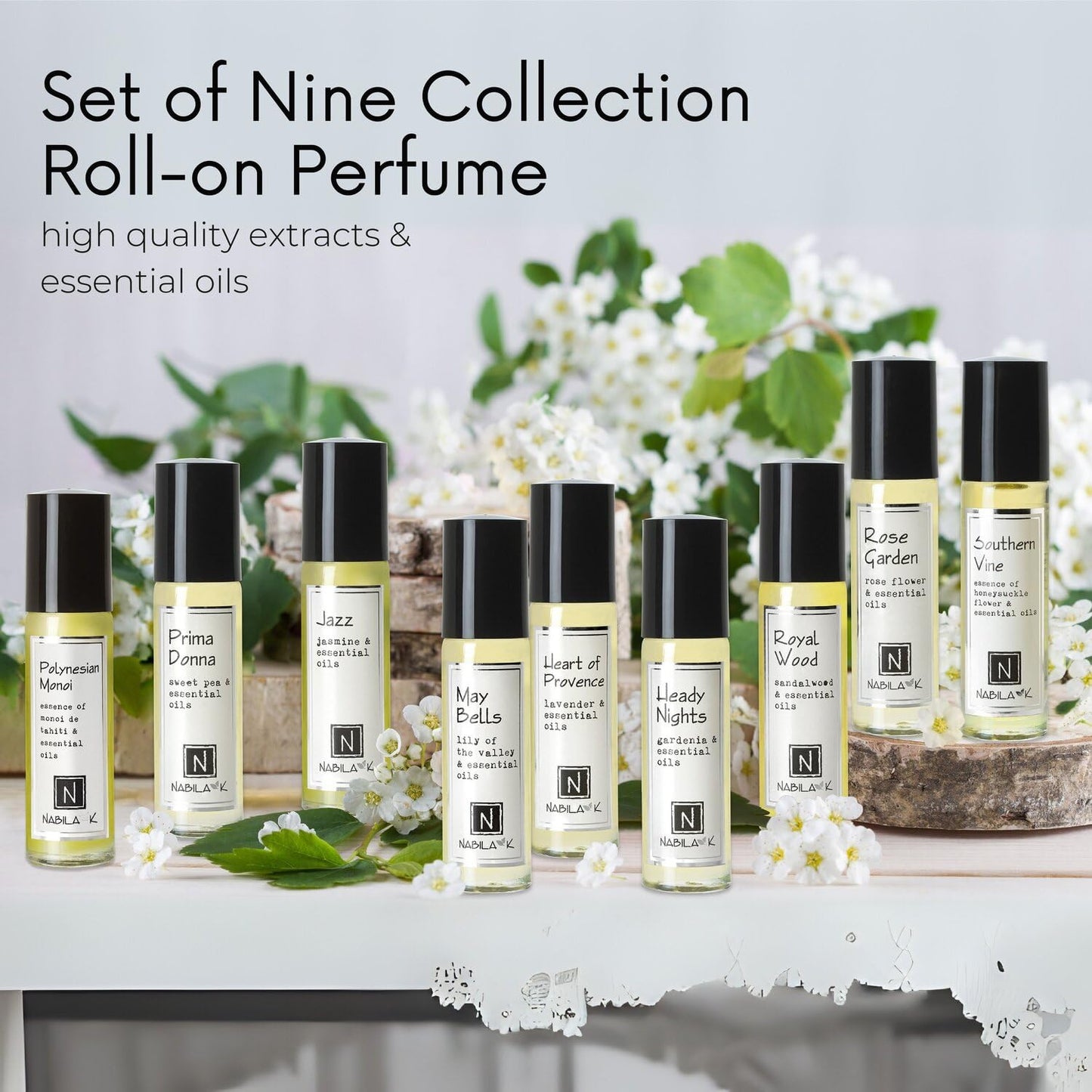 Nabila K Roll-On Perfume Oil Set of 9 with Essential Oils for Women | Alcohol-Free, Organic, Long-Lasting Fragrance | Travel Size, TSA Approved | 0.33 Beauty & Personal Care Nabila K