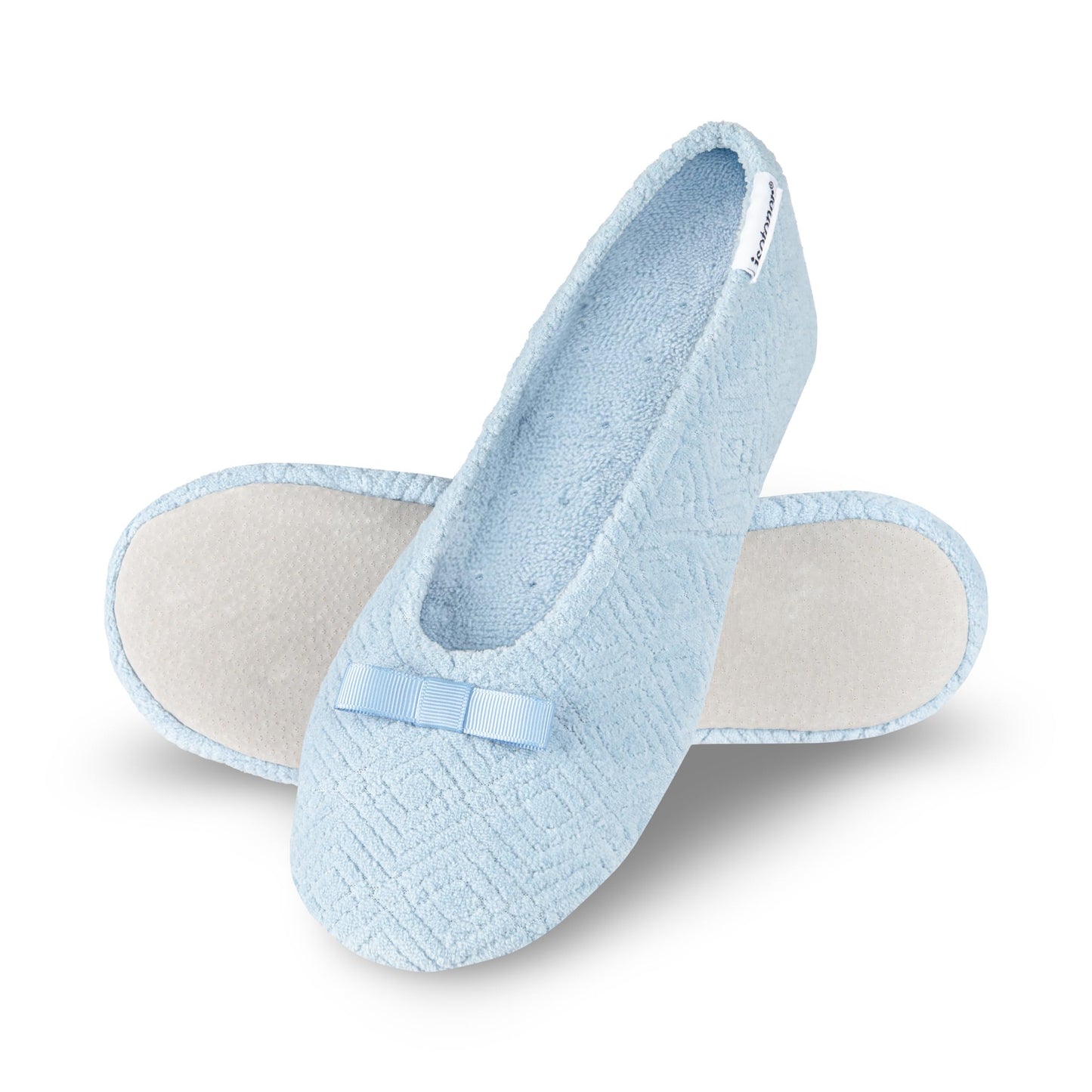 isotoner Women's Diamond Microterry Gemma Ballerina Slippers with Memory Foam Comfort and Genuine Suede Sole, Blue Fog Diamond, 5-6 Beauty & Personal Care isotoner