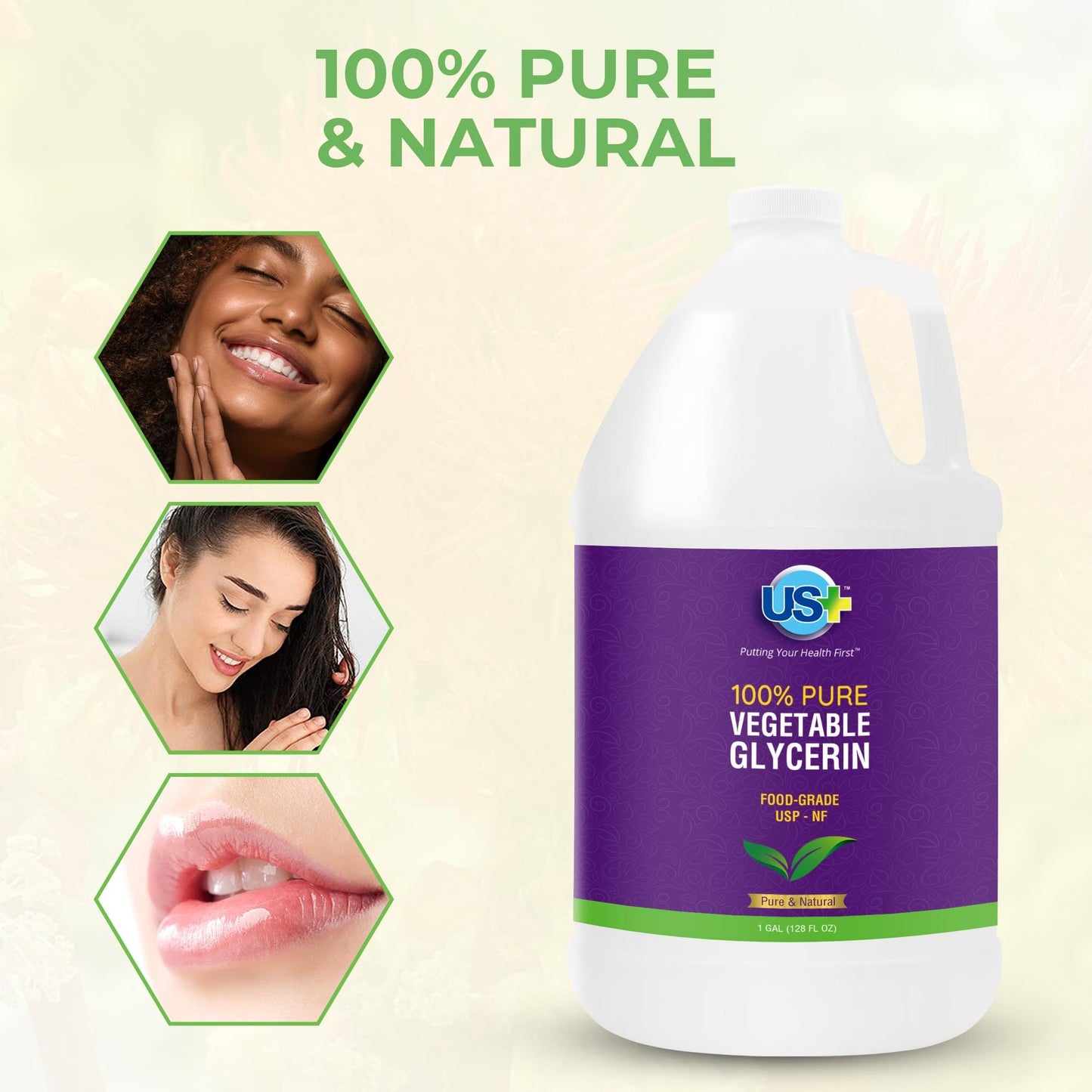 US+ 100% Pure Vegetable Glycerin - Pharmaceutical & Food Grade (USP) - Premium Quality All-Natural Moisturizer & Cleanser - For skin, hair, soaps