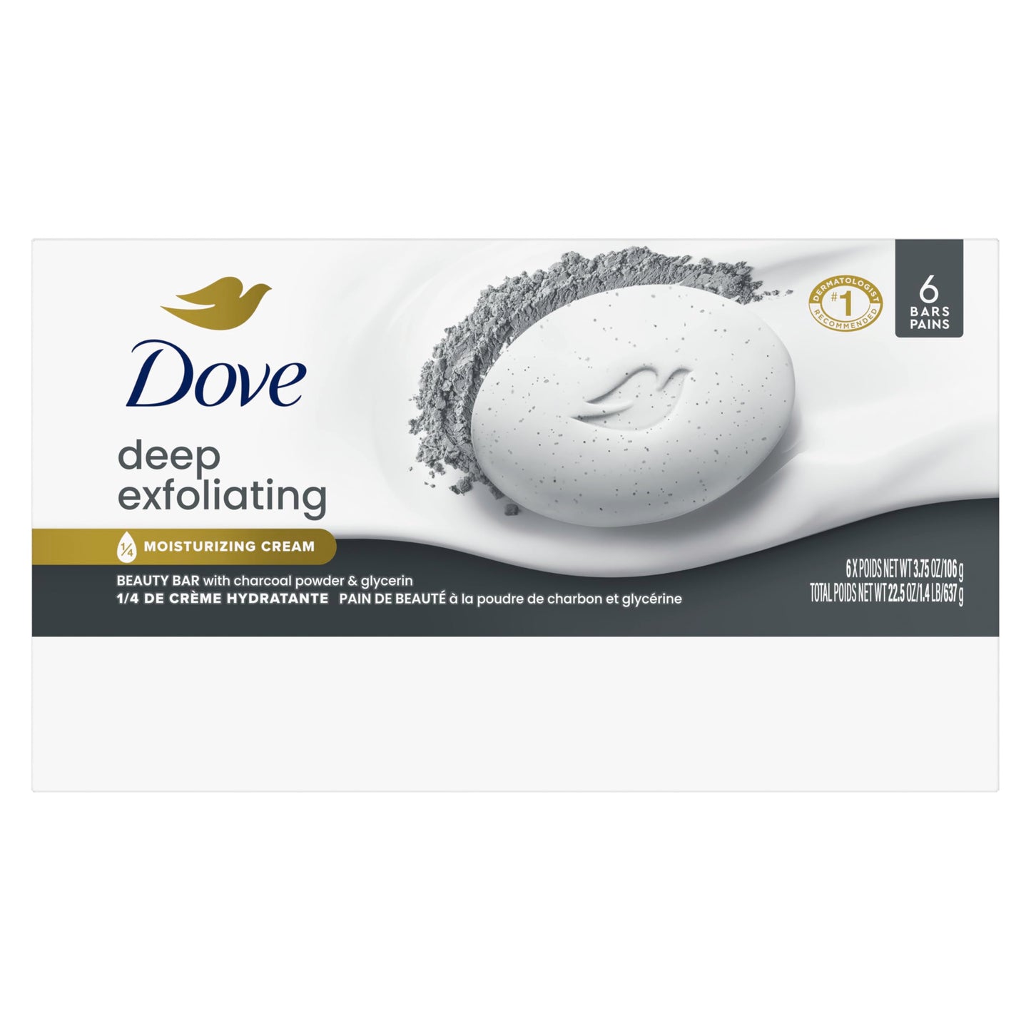 Dove Beauty Bar Soap 6 Bars Deep Exfoliating Charcoal Powder & Glycerin, for Softer, Smoother Skin, Scrubs Away Impurities 3.75 oz Beauty & Personal Care Dove