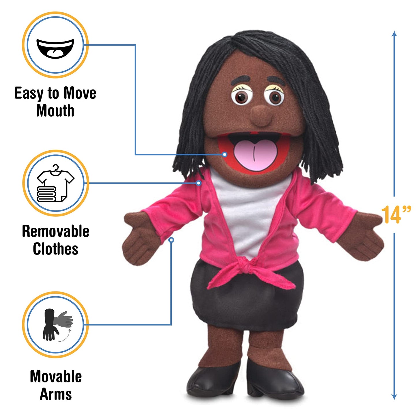 14" Barbara, Black Mom/Teacher, Hand Puppet