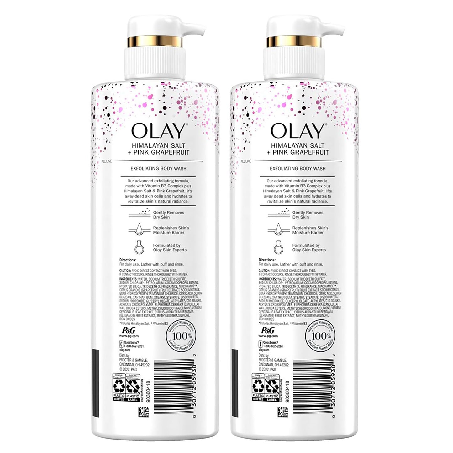 Olay Exfoliating & Revitalizing Body Wash with Himalayan Salt, Pink Grapefruit, and Vitamin B3, 17.9 fl oz (pack of 2)
