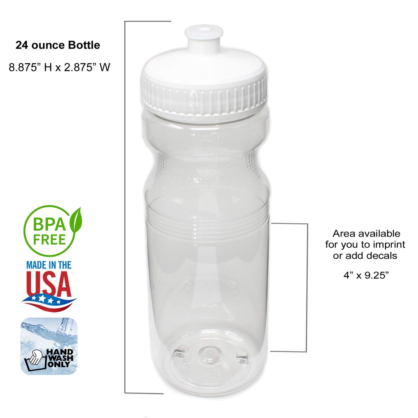 Rolling Sands 24 Ounce BPA-Free Clear with White Plastic Water Bottles, Set of 10, Made in USA