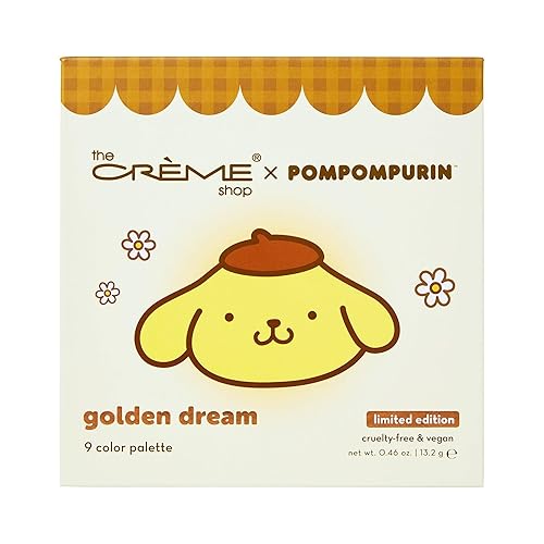 The Crème Shop x Sanrio Pompompurin Golden Dream Eyeshadow Palette: 9 Shades Matte Shimmer Metallic Extended Wear Pigmented Mirror Included Silky…