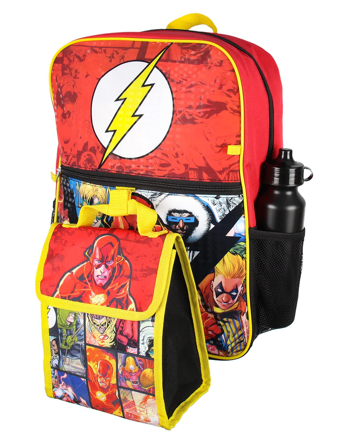 Bioworld DC Comics The Flash 16" Backpack Cinch Bag Water Bottle Lunch Tote 5 Pc Set