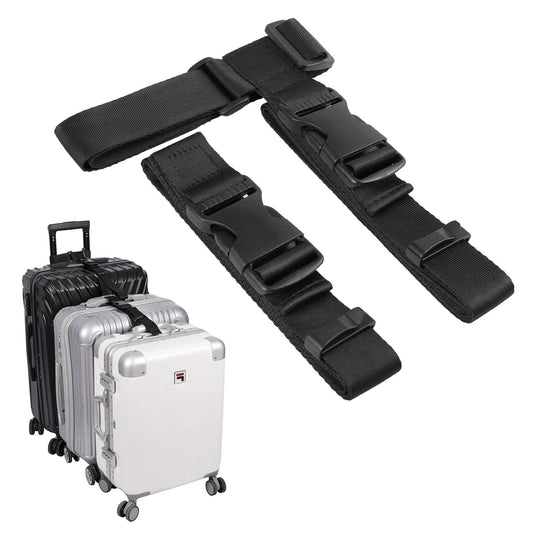 Vigorport Luggage Connector Straps 2-Pack – Adjustable Add-A-Bag Travel Accessories to Connect 3 Suitcases, Black, Extended Size