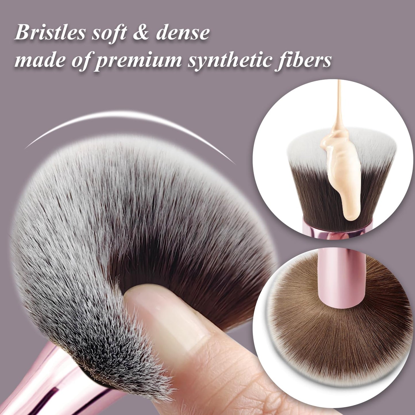 Voxora 4 in 1 Makeup Brush Set - All in One Powder/Blush, Foundation, Blending & Eyeshadow Brushes, Compact & Travel Essential