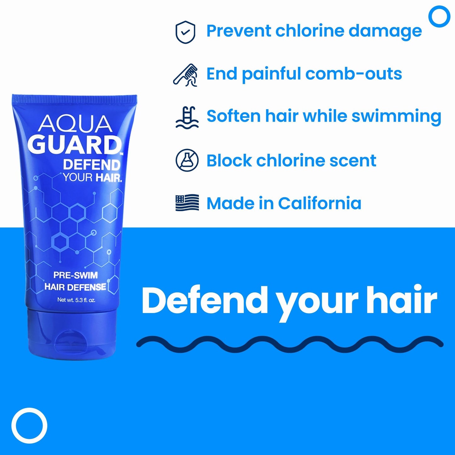 AQUA GUARD Pre-Swim Hair Defense | No More Swim Hair | Prevents Chlorine Damage + Softens Hair While Swimming | Made in California | Color Safe