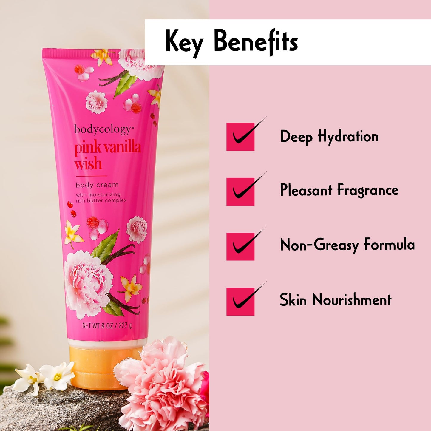 Bodycology Shea Butter Body Cream, Pink Vanilla Wish, 8 oz