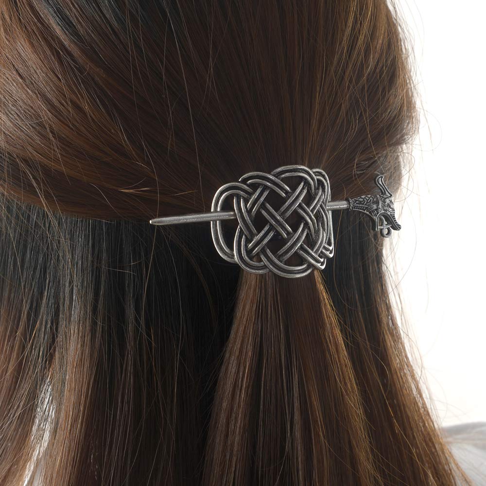 Viking Celtic Hair Clips Hairpins- Viking Hair Accessories Celtic Knot Hair Pins Antique Silver Hair Sticks Irish Hair Decor Accessories for Long Hair