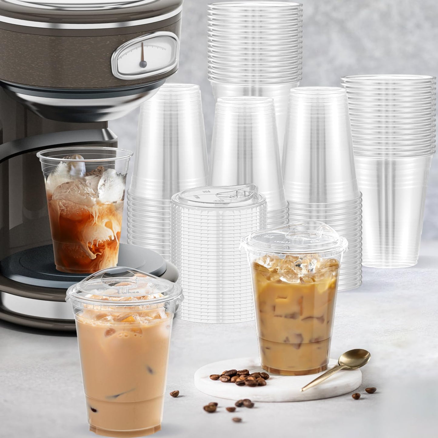 Dealusy 100-Pack 16oz Clear Plastic Cups with Sip Lids – Sturdy, Food-Safe Disposable Cups for Iced Coffee, Smoothies & Cold Drinks