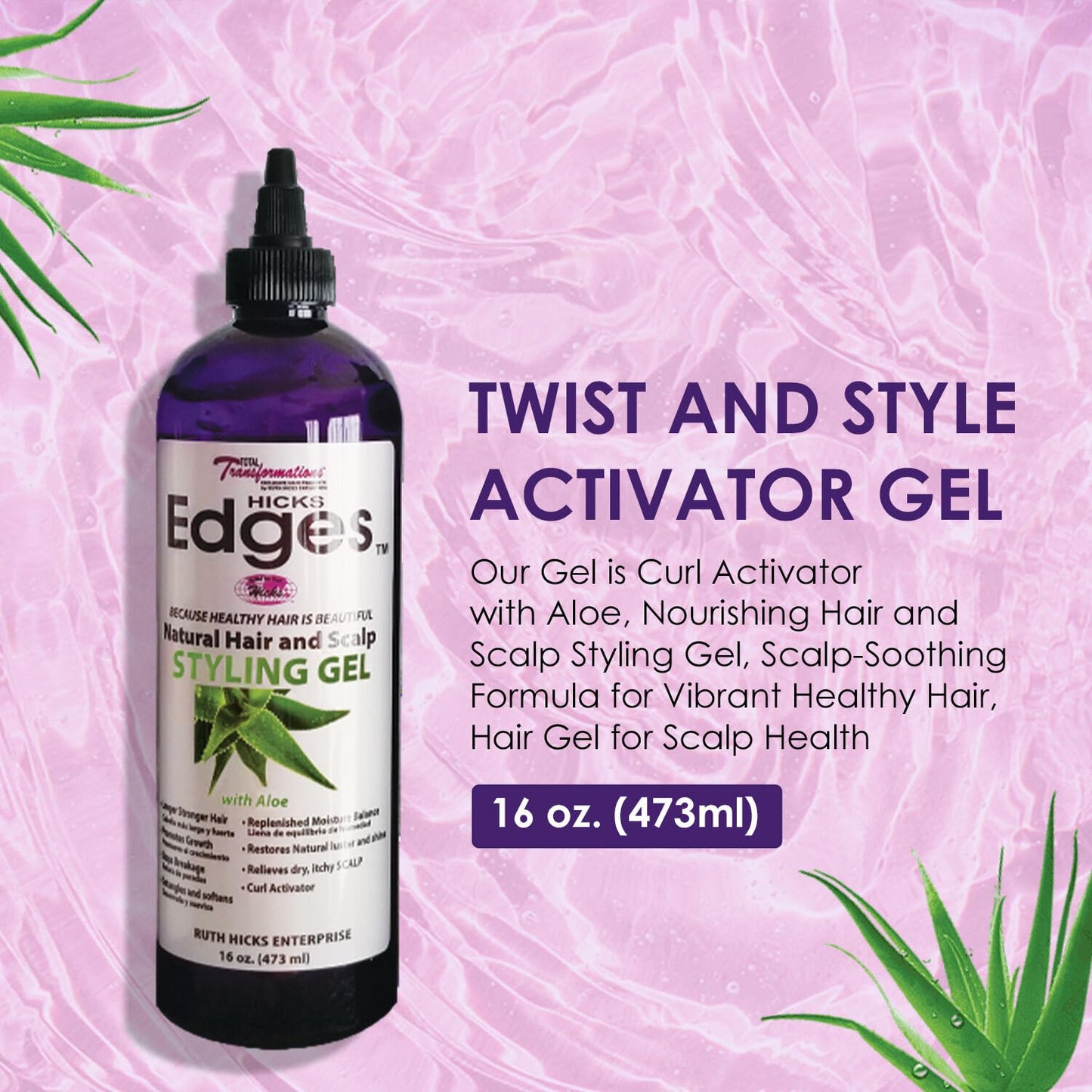 Hicks Edges Curl Activator, Definer Twist, Dry and Release Styling Gel with Aloe, Nourishing Scalp-Soothing Formula for Vibrant Healthy Hair (16 oz)