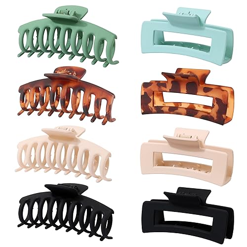 AWEELON 8PCS Large Hair Claw Clips for Women & Girls,Strong Hold Matte Claw Hair Clips for Thick Hair & Thin Hair 2 Styles