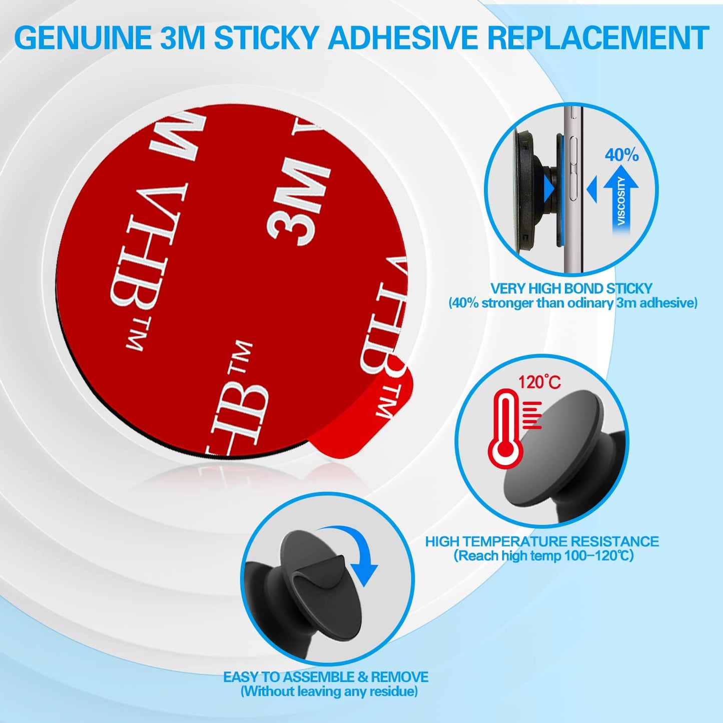 3M Sticky Adhesive Replacement Parts for Pops Socket Base, 6pcs 1.38 Circle Double Sided Tape for Collapsible Grip Stand's Back, 2pcs VHB Sticker…