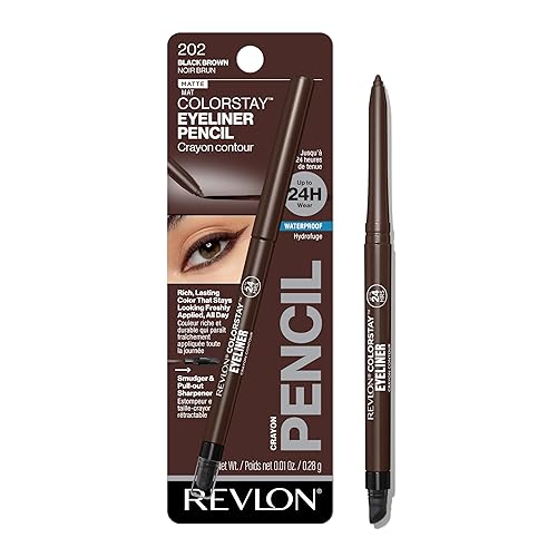 Revlon ColorStay Pencil Waterproof Eyeliner, Smudge-Proof, Eye Makeup with Built-In Sharpener, Stocking Stuffer for Women, 202 Black Brown, 0.01 oz