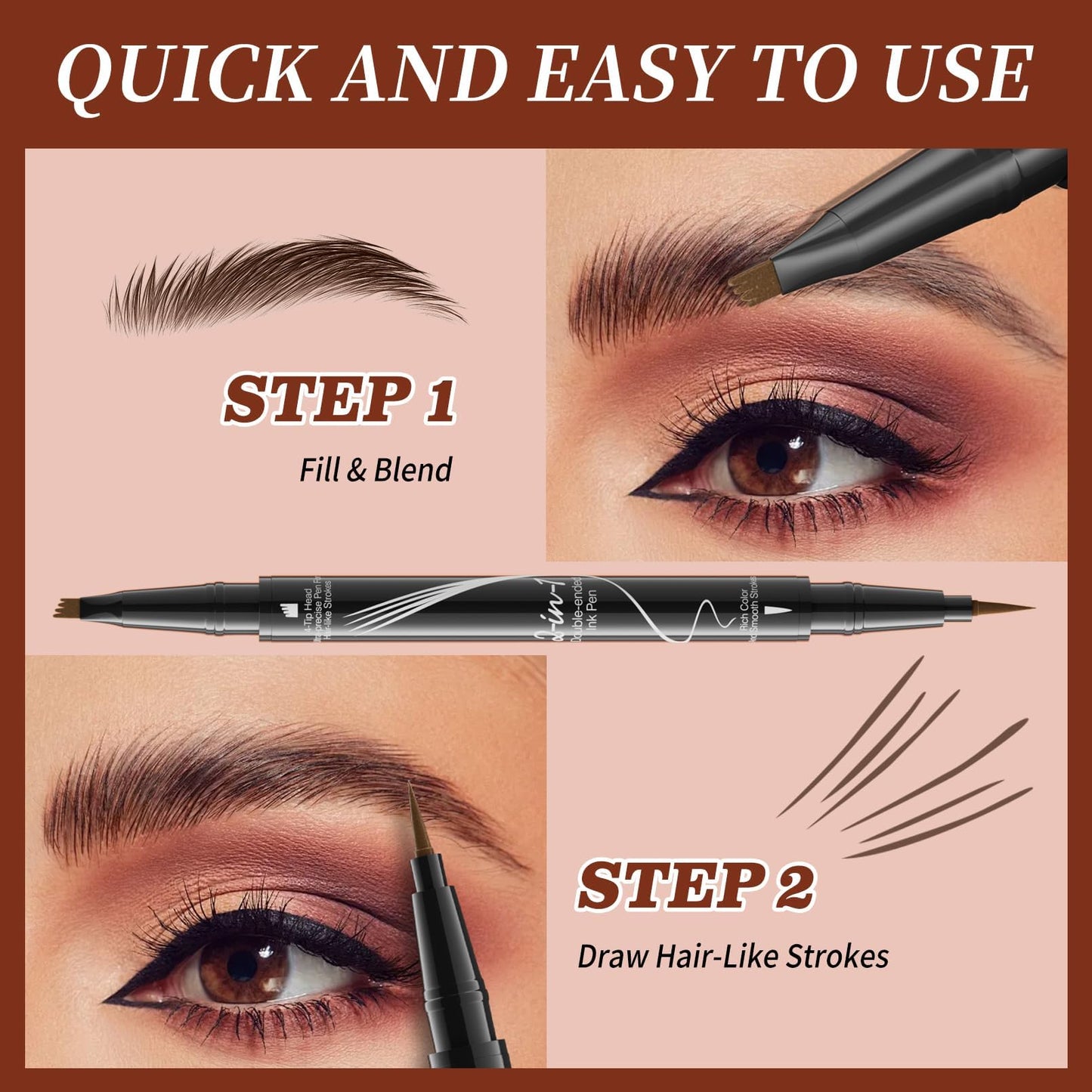 Two Eyebrow Pencils, 2025 NEW Waterproof Magic Eyebrow Pencil, Dual-Ended 3D Microblading Eyebrow Pen with 4 Tip & Eyebrow Brush, Makeup Long-Lasting…