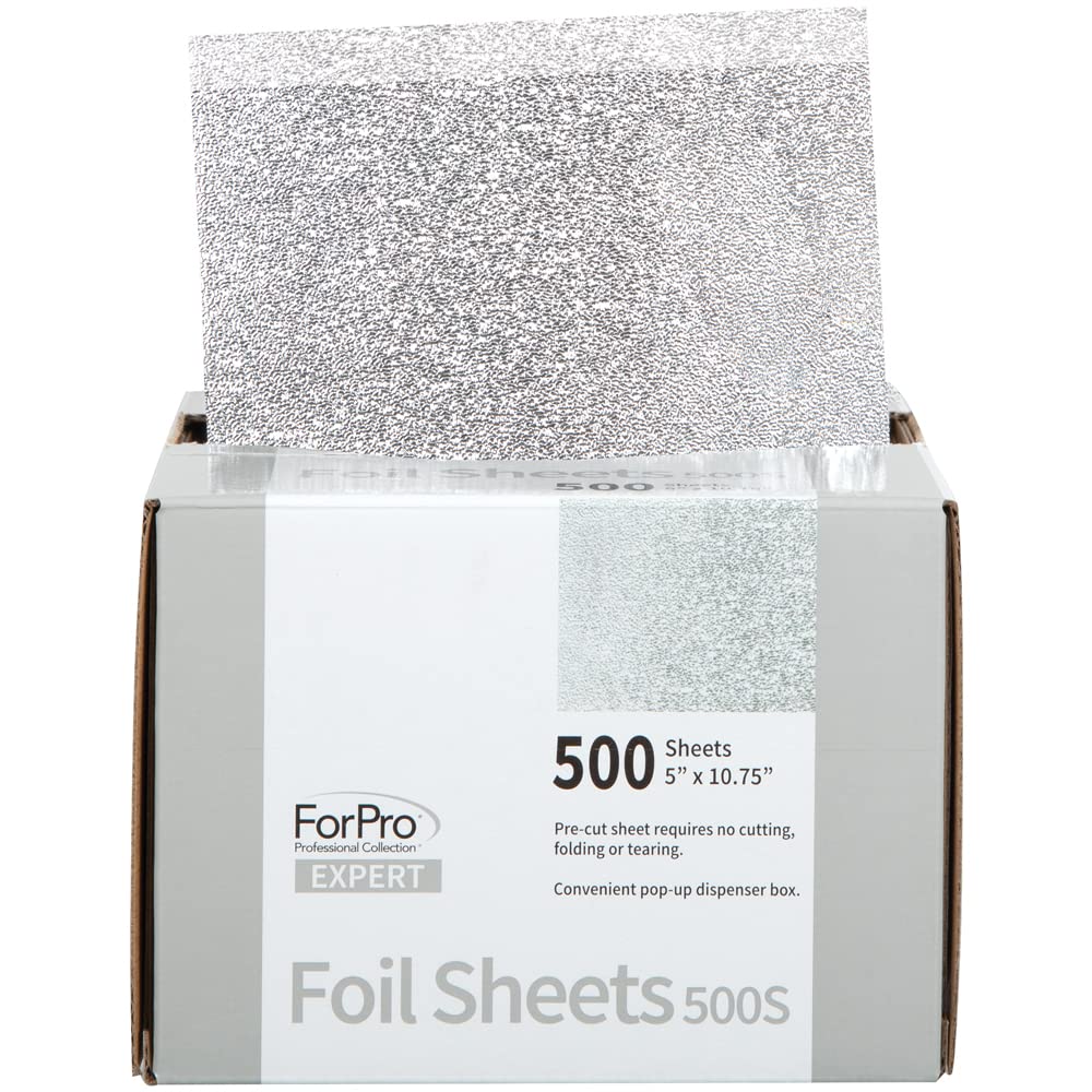 ForPro Professional Collection Expert Embossed Foil Sheets 500S, Aluminum, Pop-Up Foil Dispenser, Hair Foils for Color Application & Highlighting